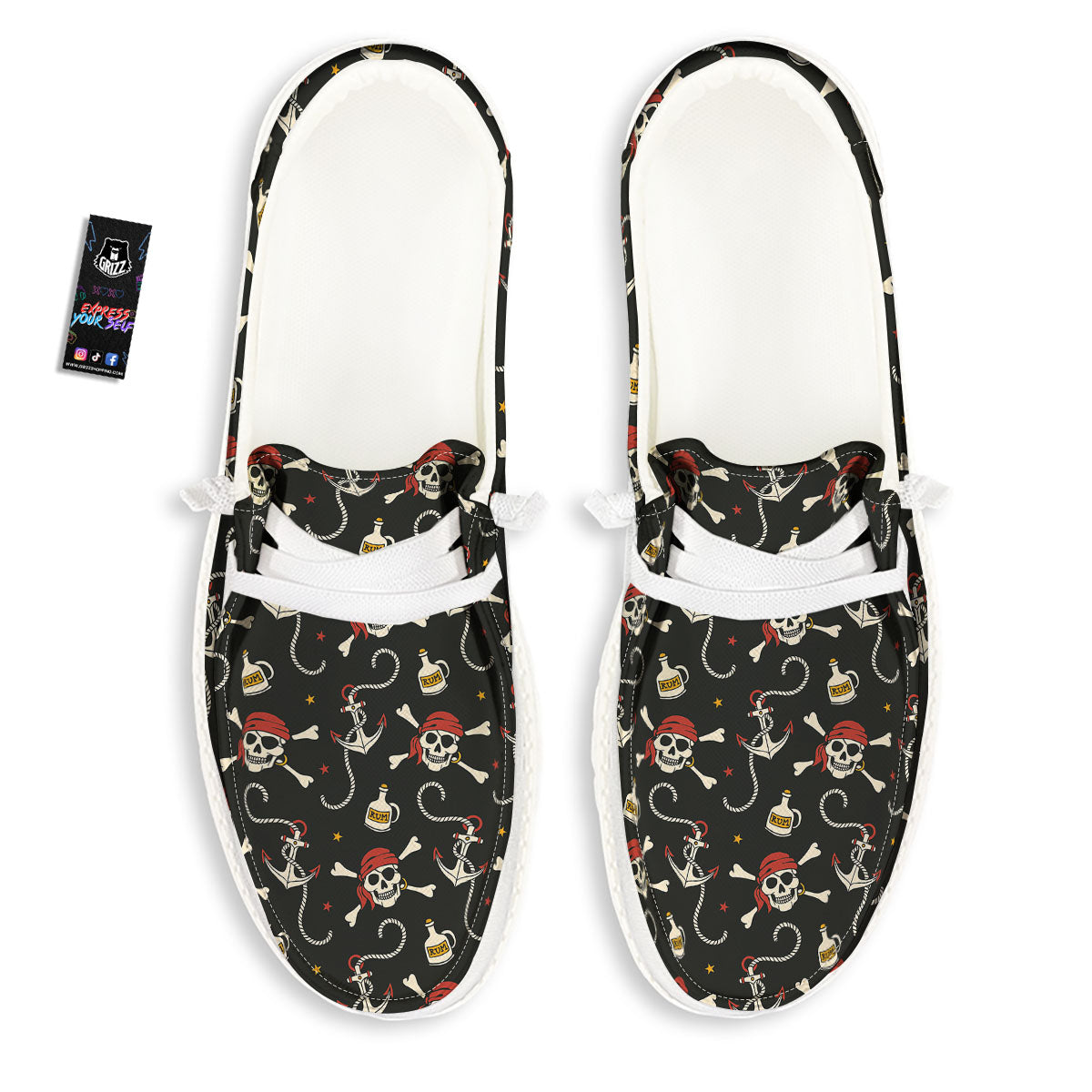 Crossbones Pirate Skull Print Pattern Black Loafers-grizzshop