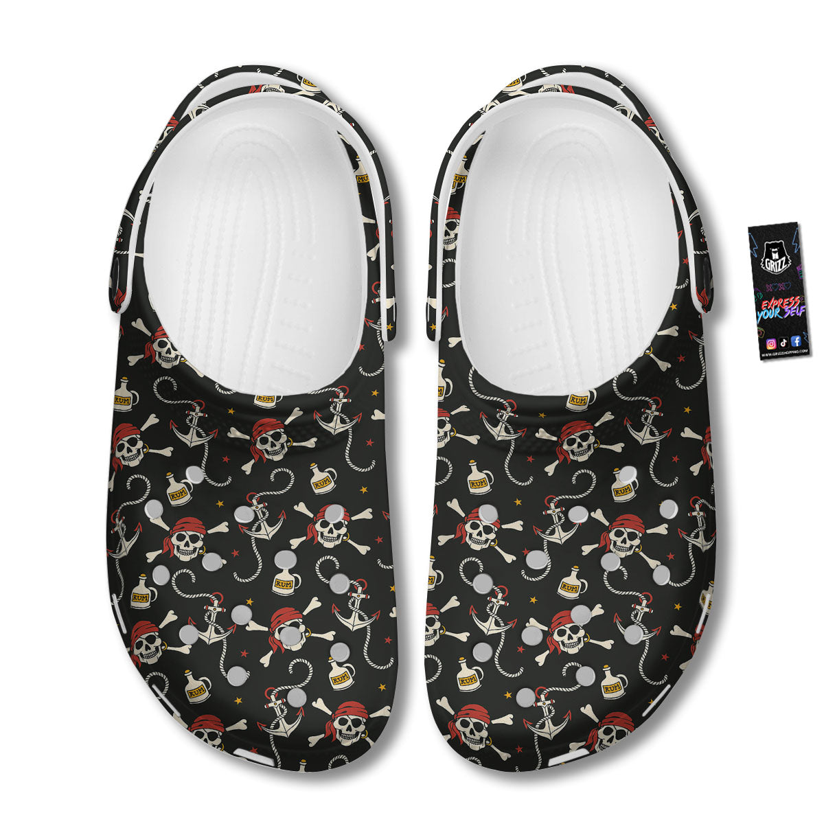 Crossbones Pirate Skull Print Pattern Clog-grizzshop
