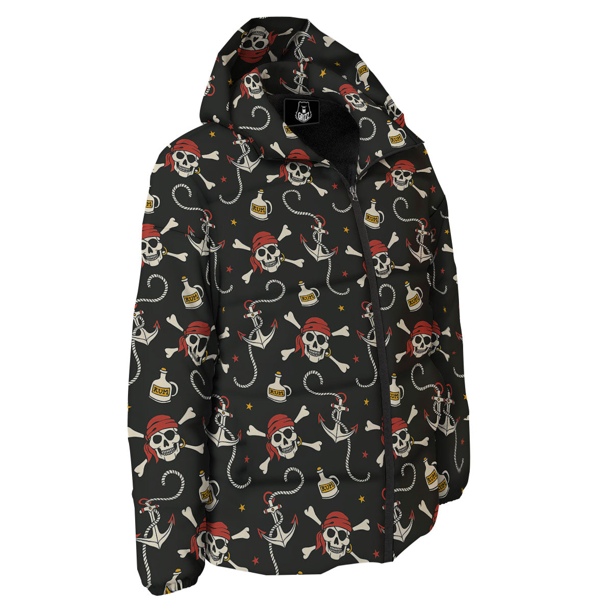 Crossbones Pirate Skull Print Pattern Down Jacket-grizzshop