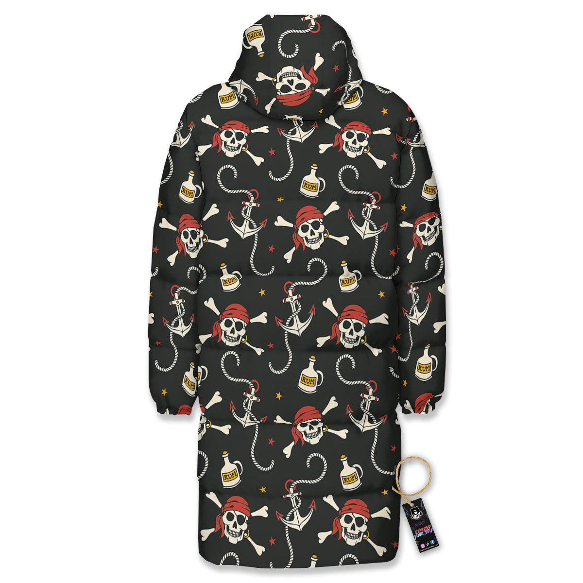 Crossbones Pirate Skull Print Pattern Long Down Jacket-grizzshop
