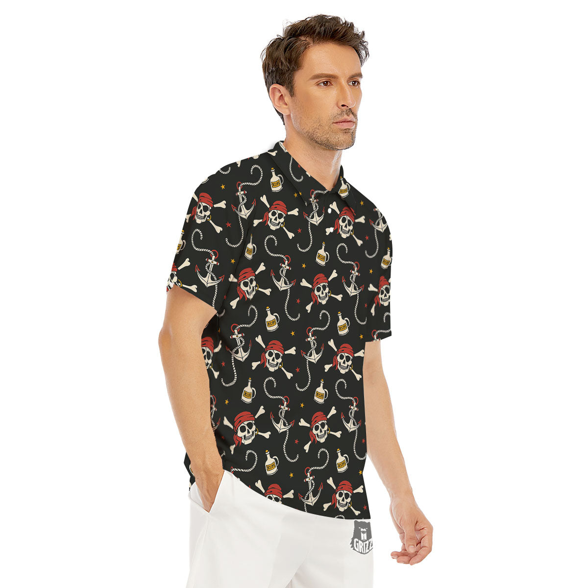 Crossbones Pirate Skull Print Pattern Men's Golf Shirts-grizzshop