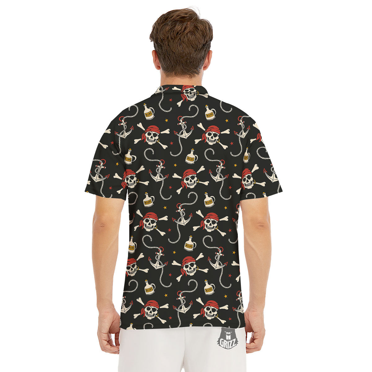 Crossbones Pirate Skull Print Pattern Men's Golf Shirts-grizzshop