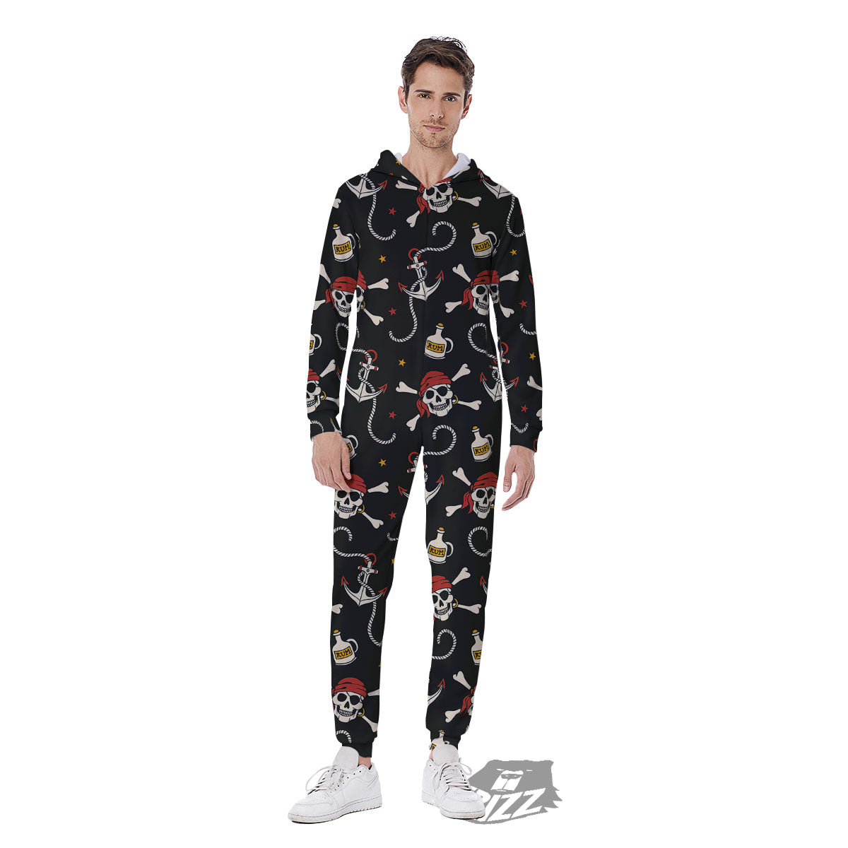 Crossbones Pirate Skull Print Pattern Men's Jumpsuit-grizzshop