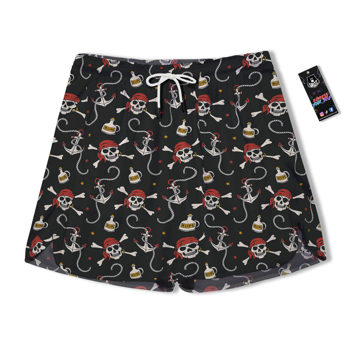 Crossbones Pirate Skull Print Pattern Men's Running Shorts-grizzshop