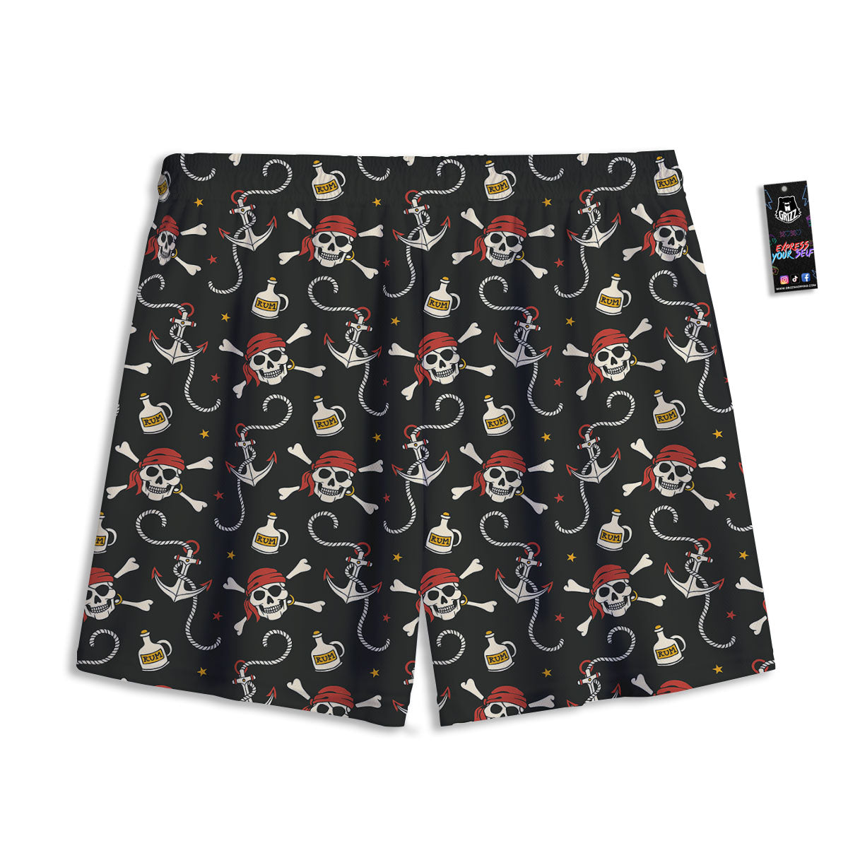 Crossbones Pirate Skull Print Pattern Mesh Shorts-grizzshop