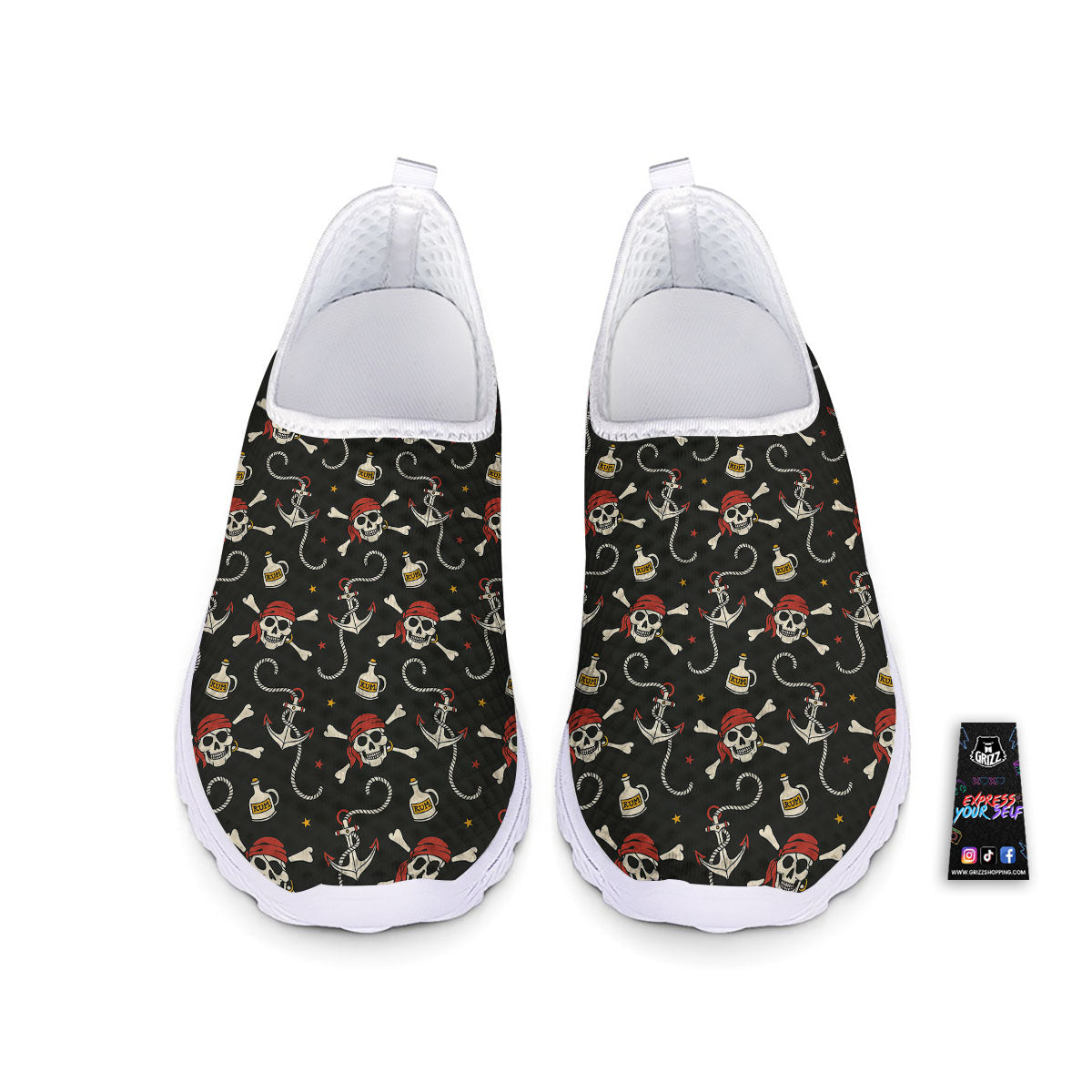 Crossbones Pirate Skull Print Pattern Nurse Shoes-grizzshop