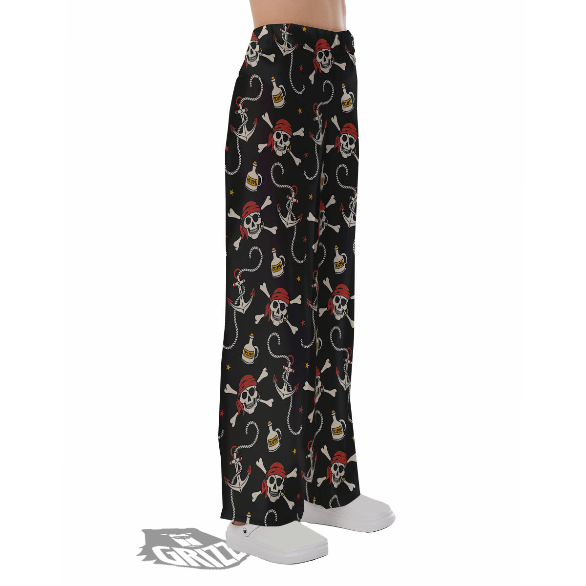 Crossbones Pirate Skull Print Pattern Pajama Pants-grizzshop