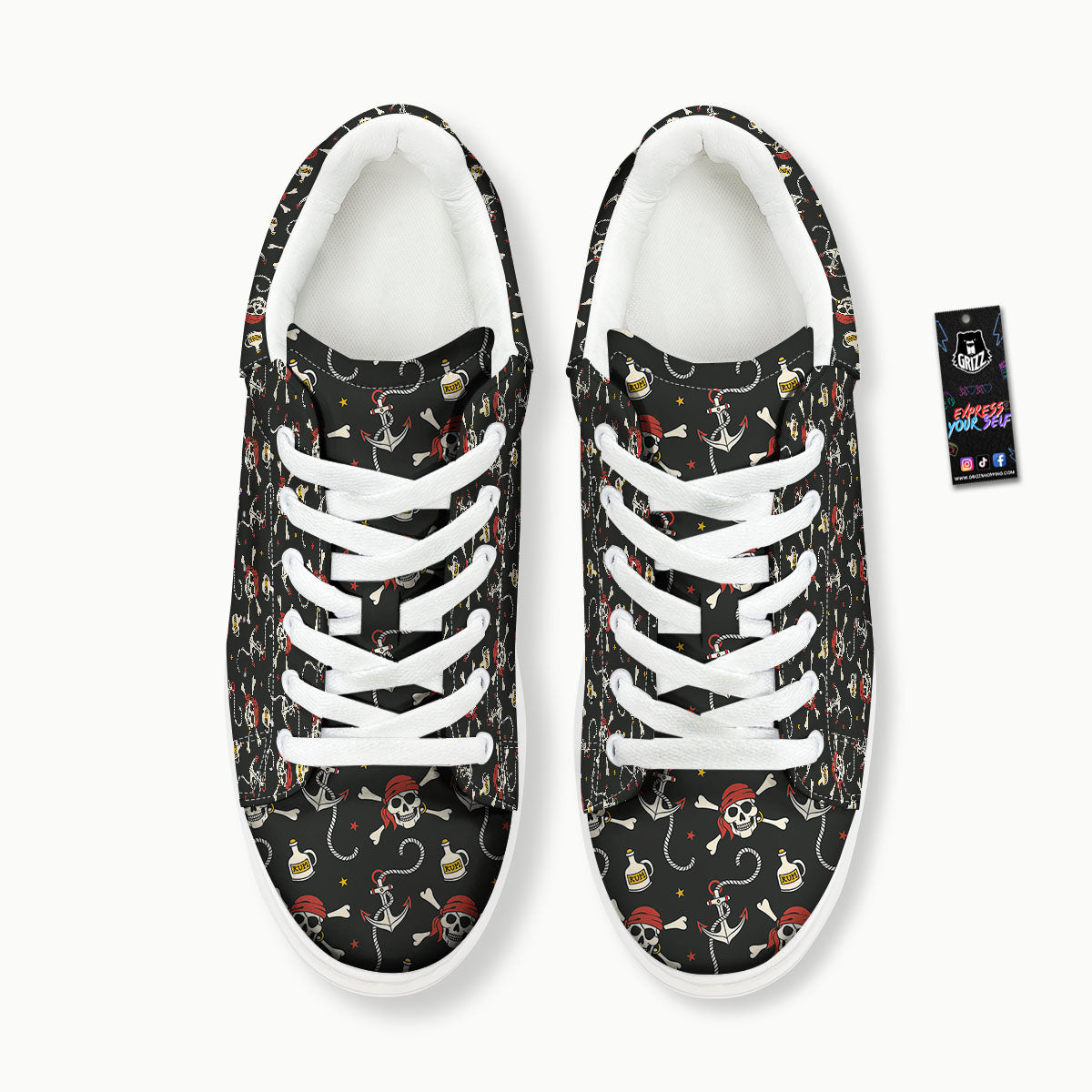 Crossbones Pirate Skull Print Pattern Platform Shoes-grizzshop