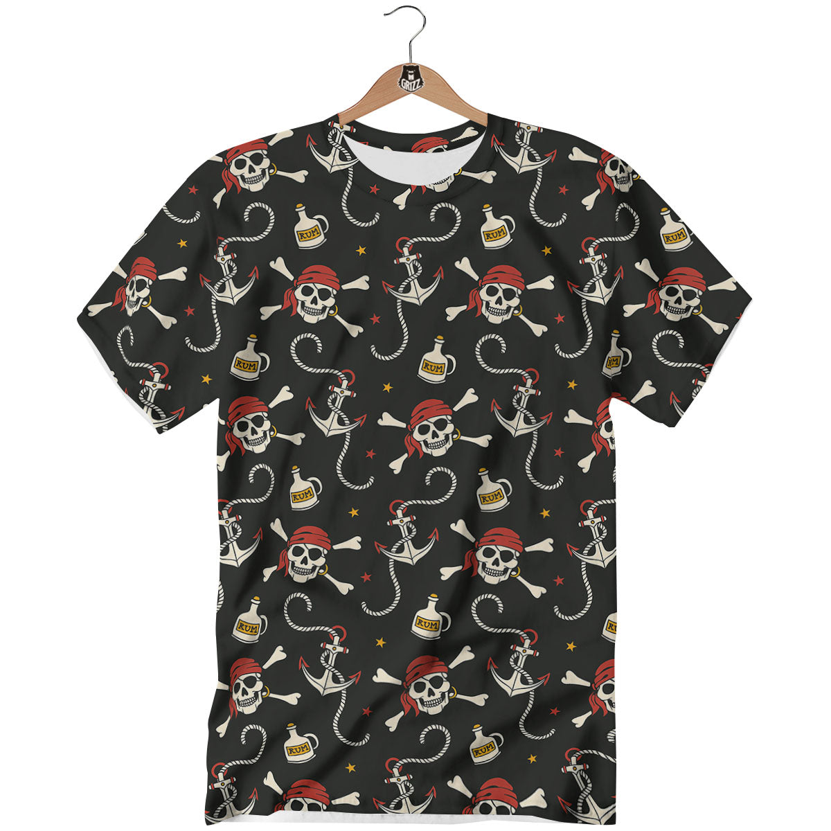 Crossbones Pirate Skull Print Pattern T-Shirt-grizzshop