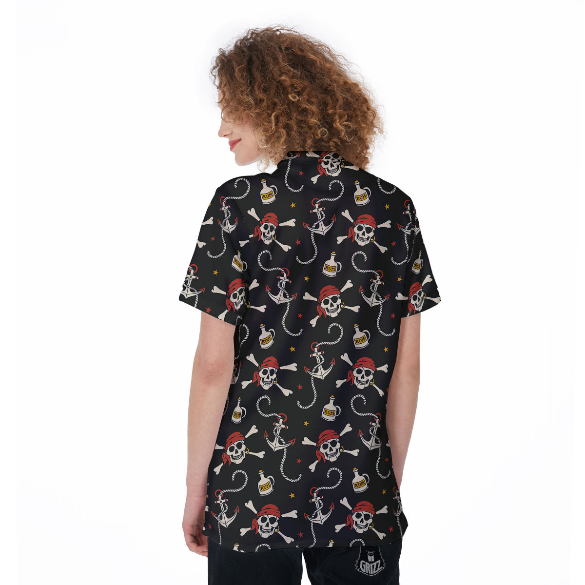 Crossbones Pirate Skull Print Pattern Women's Golf Shirts-grizzshop