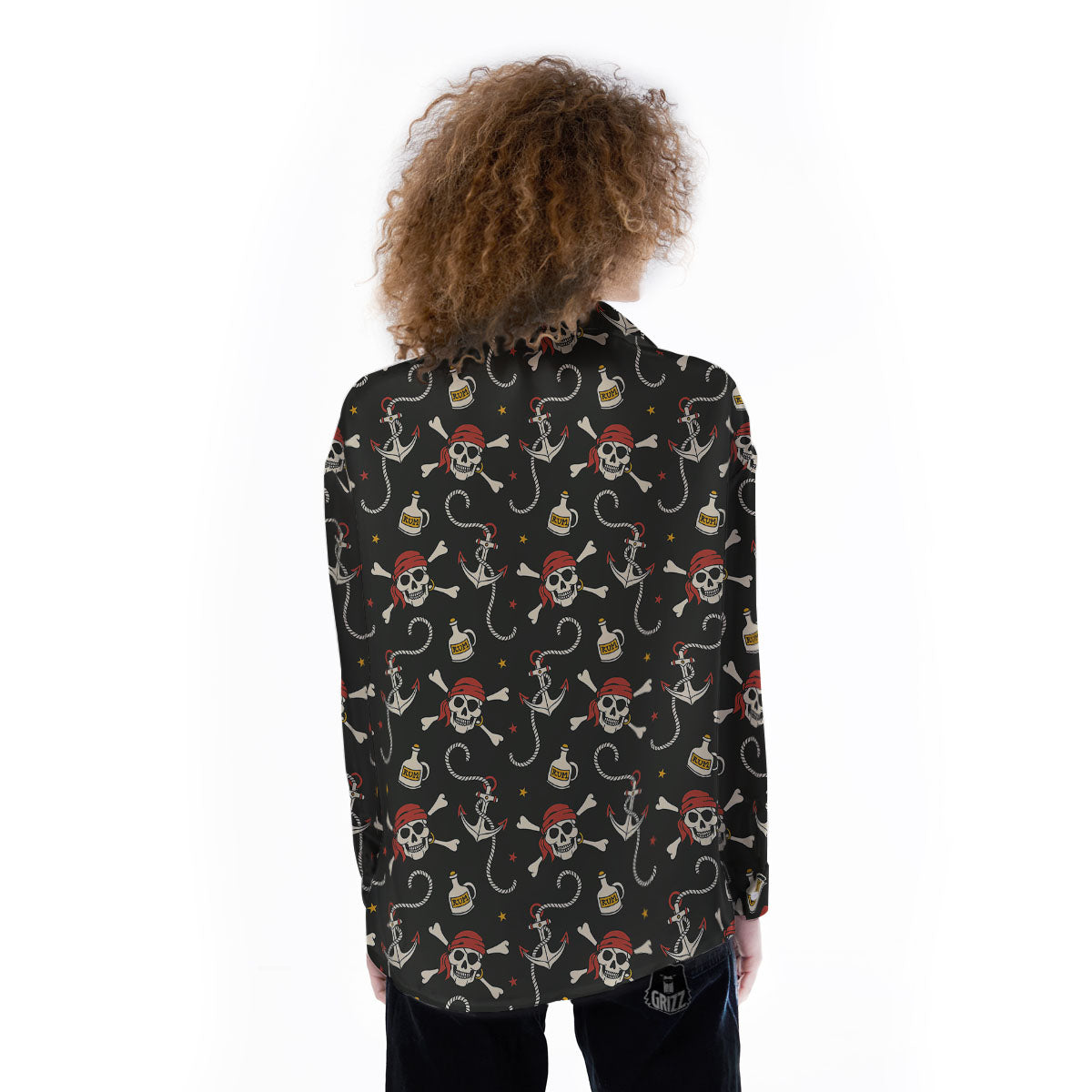 Crossbones Pirate Skull Print Pattern Women's Long Sleeve Shirts-grizzshop