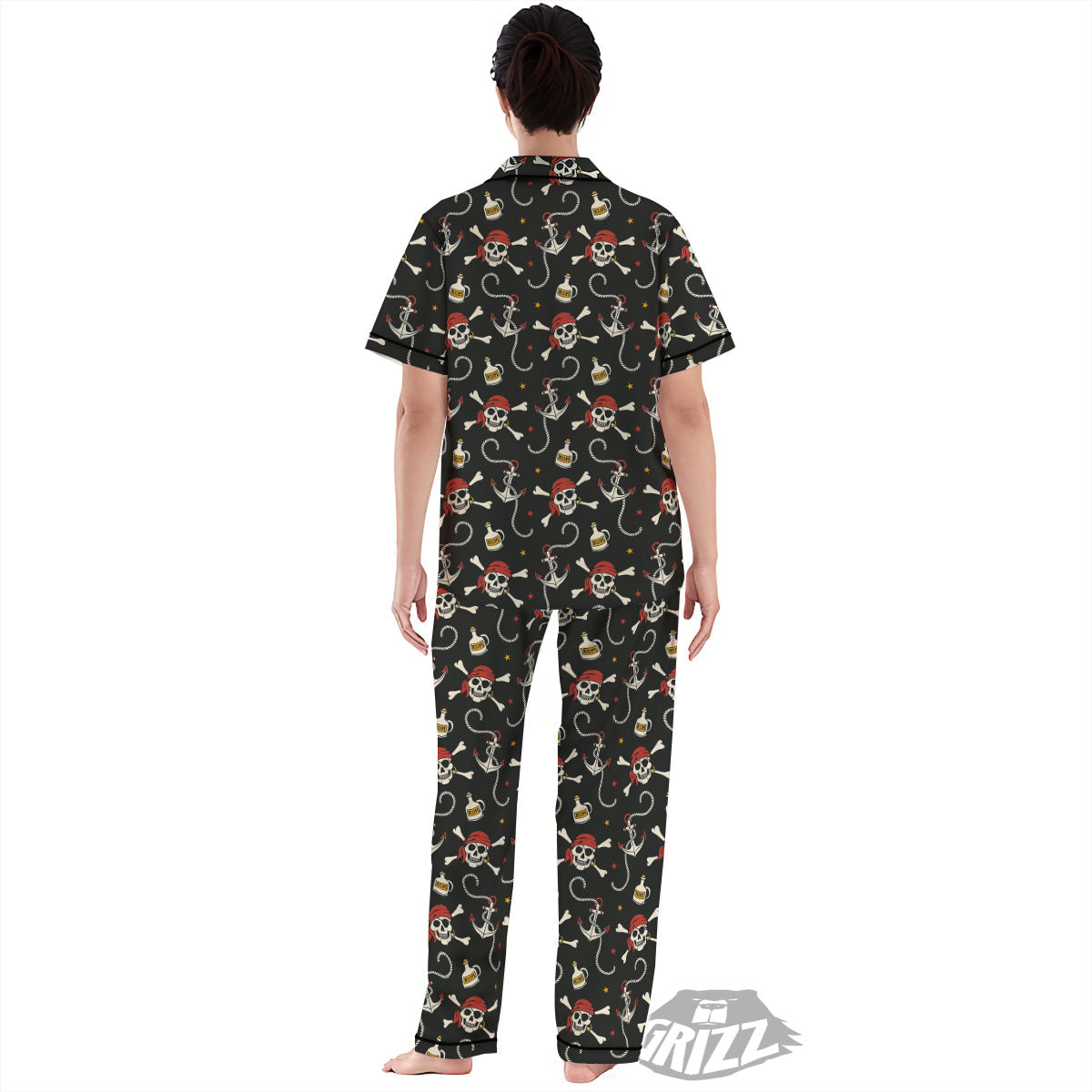 Crossbones Pirate Skull Print Pattern Women's Pajamas Set-grizzshop