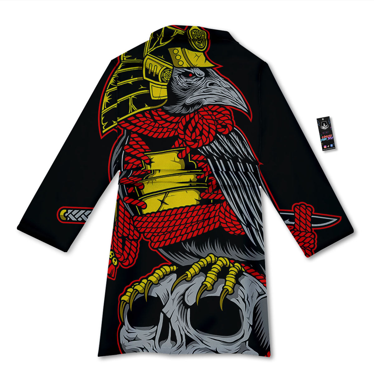 Crow And Samurai Print Bathrobe-grizzshop