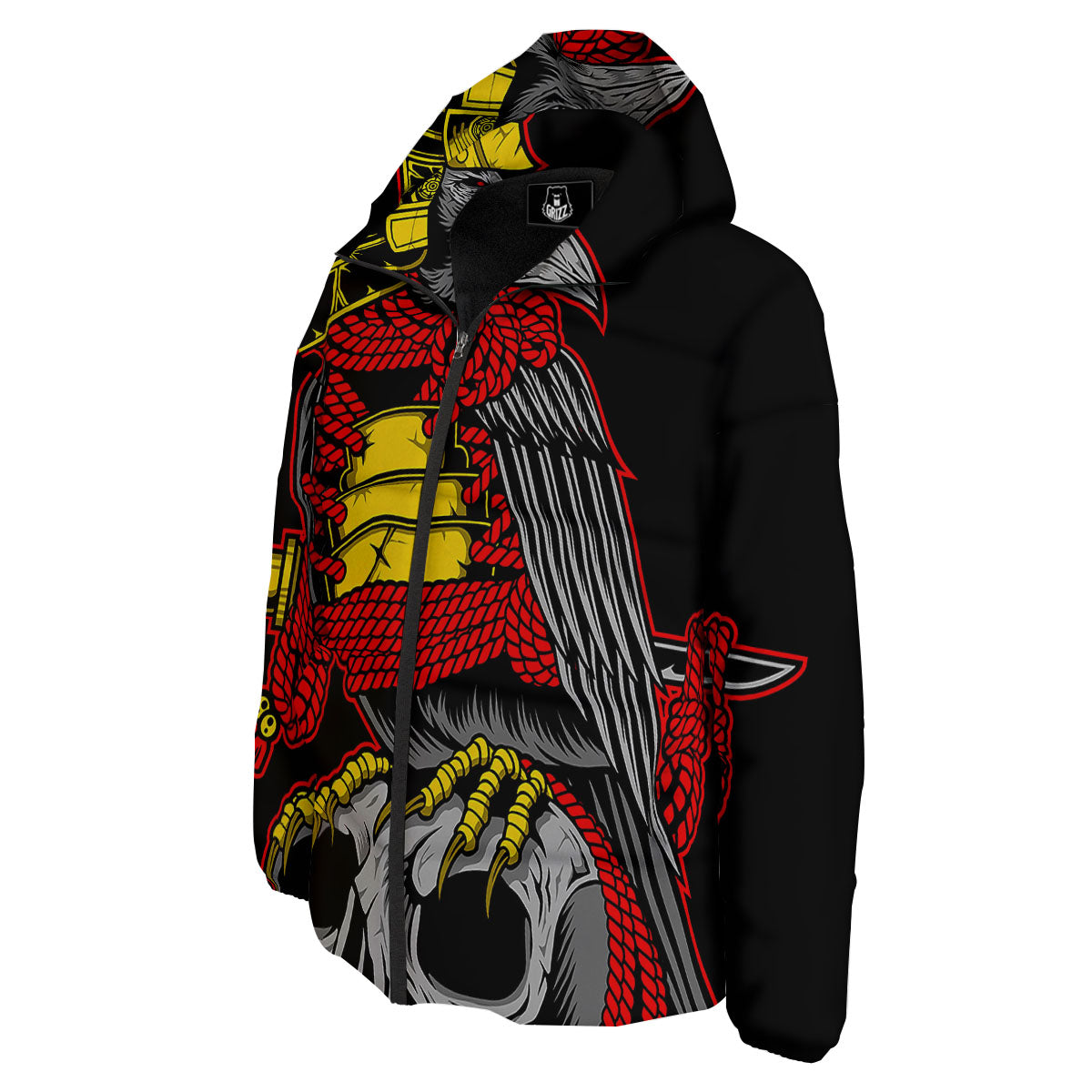 Crow And Samurai Print Down Jacket-grizzshop