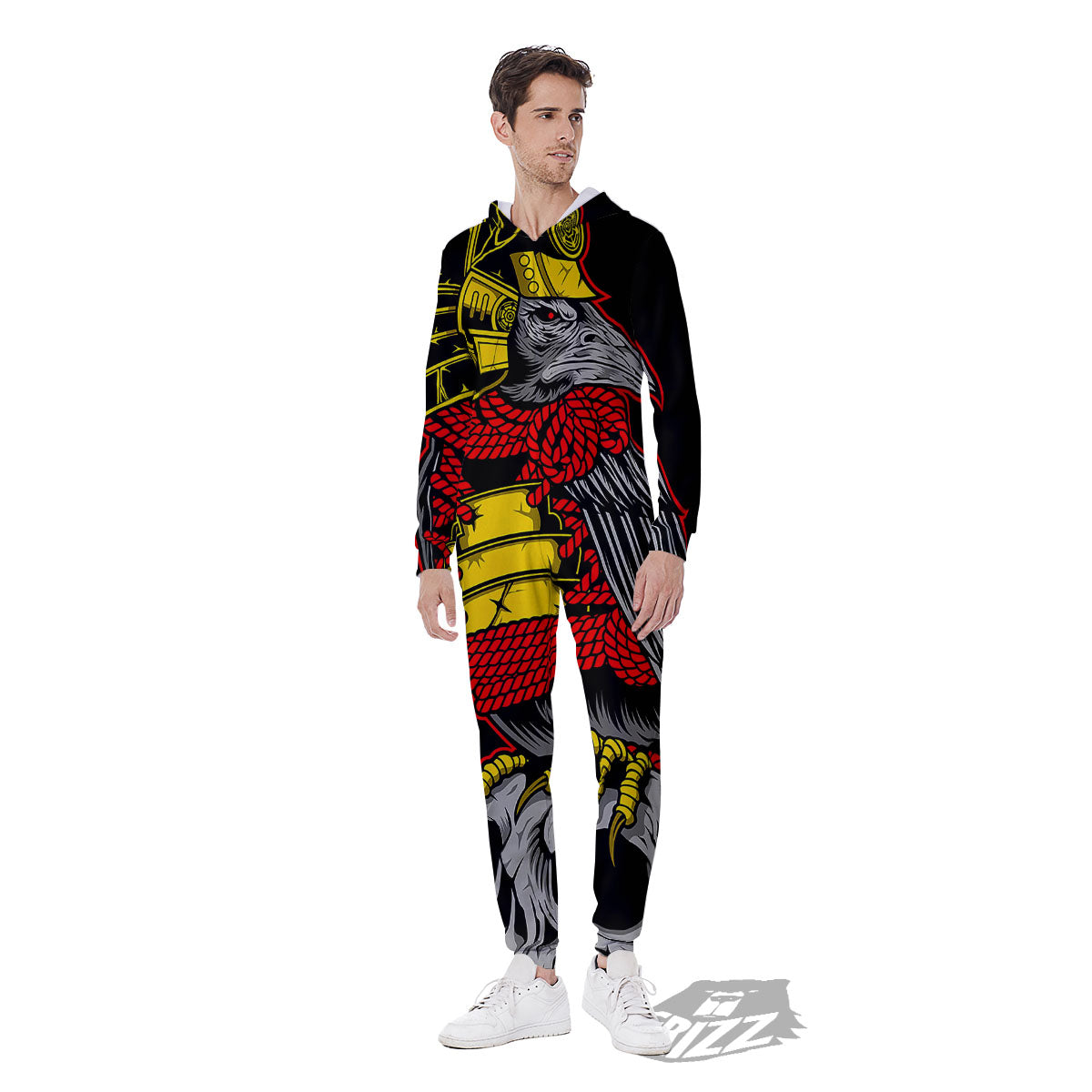 Crow And Samurai Print Men's Jumpsuit-grizzshop