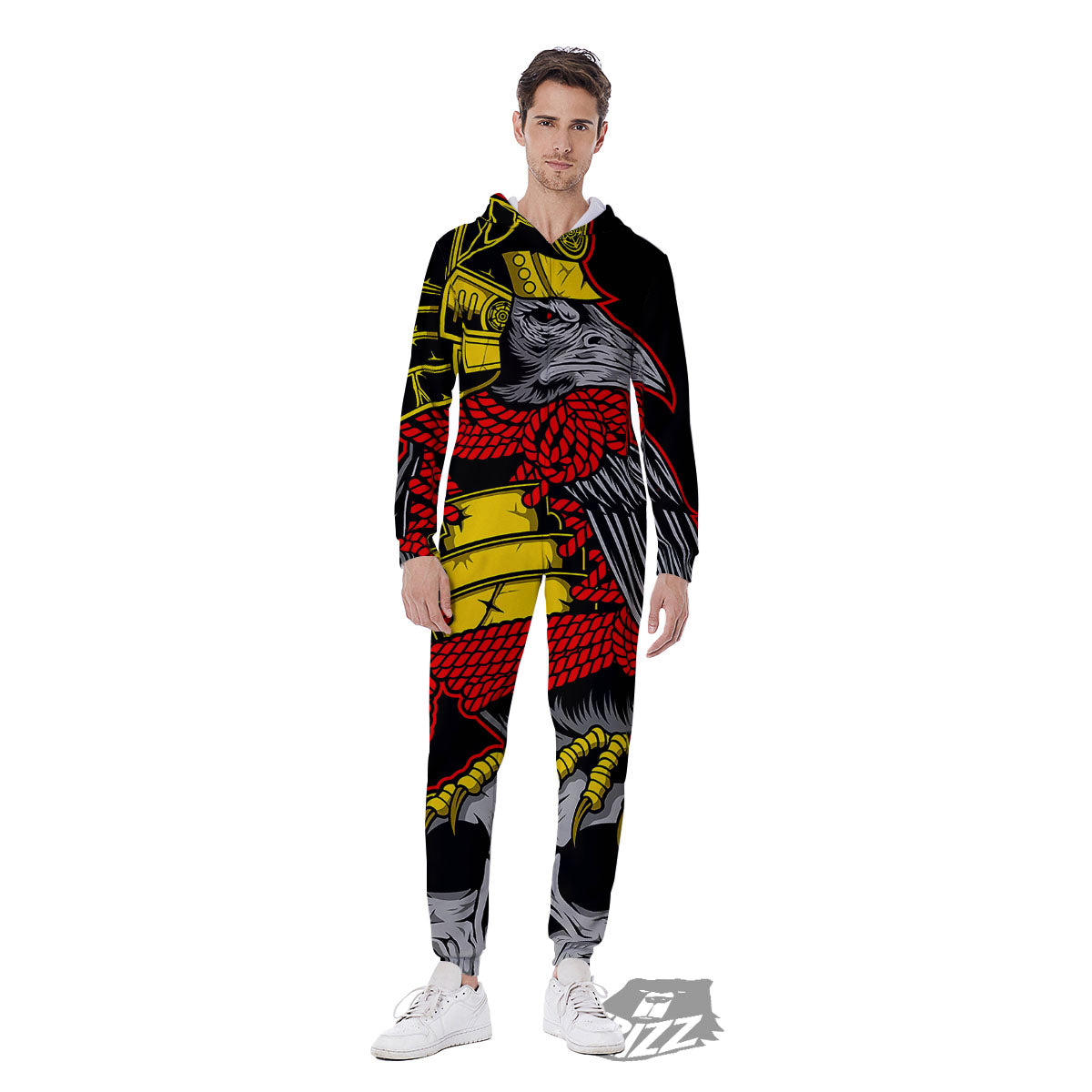 Crow And Samurai Print Men's Jumpsuit-grizzshop