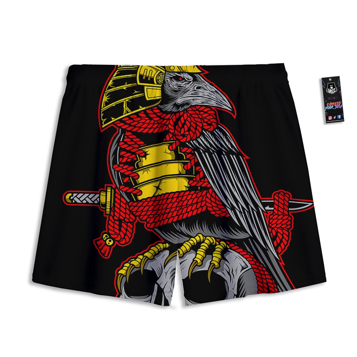 Crow And Samurai Print Mesh Shorts