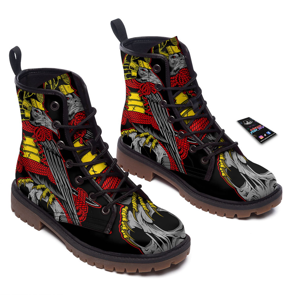Crow And Samurai Print Work Boots-grizzshop