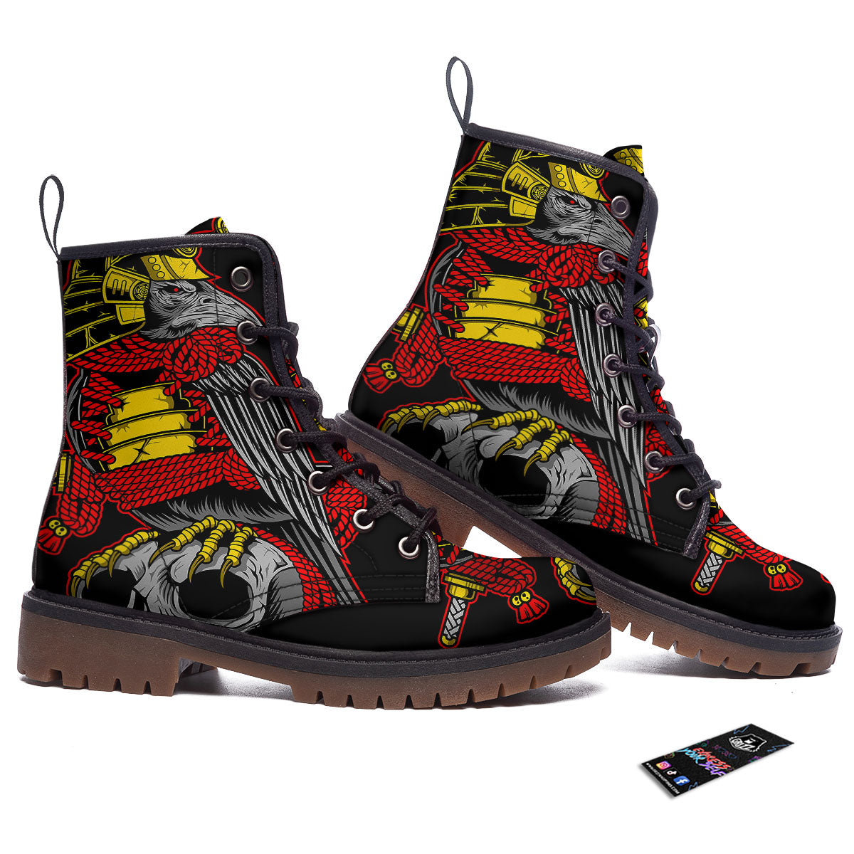 Crow And Samurai Print Work Boots-grizzshop