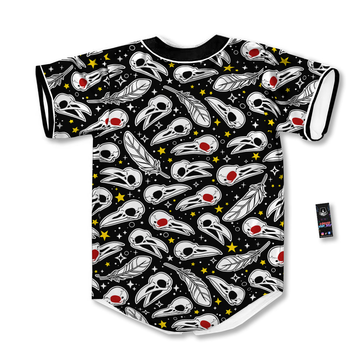 Crow Skull And Feathers Print Pattern Baseball Jersey-grizzshop