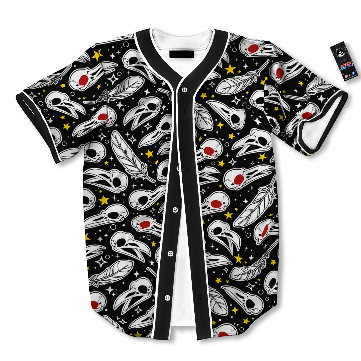 Crow Skull And Feathers Print Pattern Baseball Jersey-grizzshop