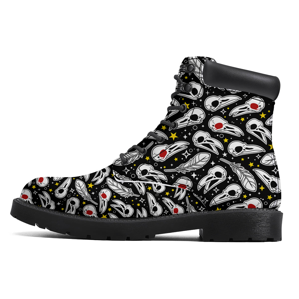 Crow Skull And Feathers Print Pattern Boots-grizzshop