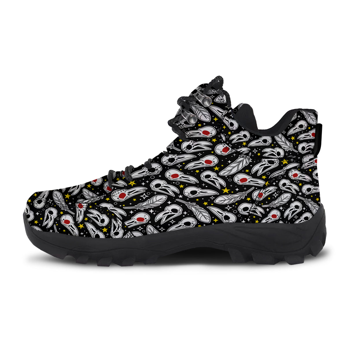 Crow Skull And Feathers Print Pattern Hiking Shoes-grizzshop