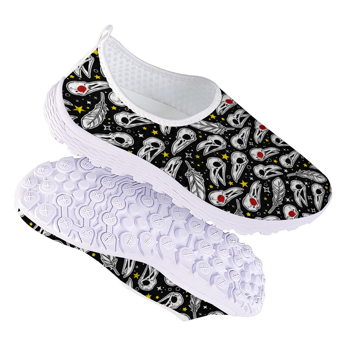 Crow Skull And Feathers Print Pattern Nurse Shoes-grizzshop