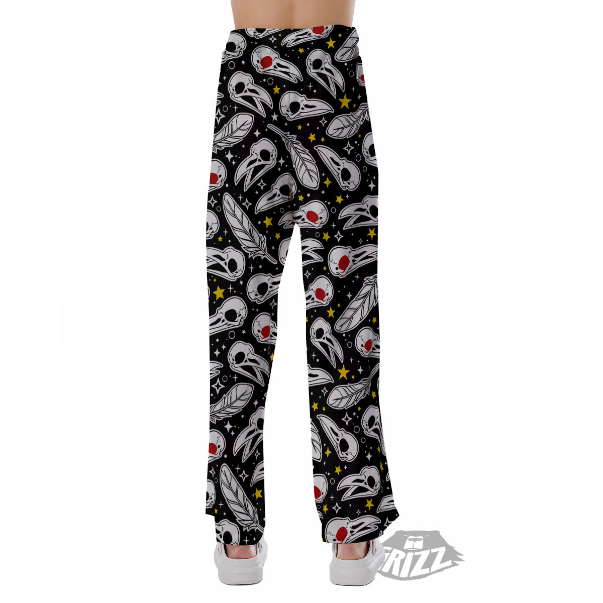 Crow Skull And Feathers Print Pattern Pajama Pants-grizzshop