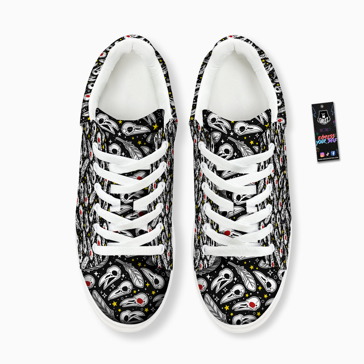 Crow Skull And Feathers Print Pattern Platform Shoes-grizzshop