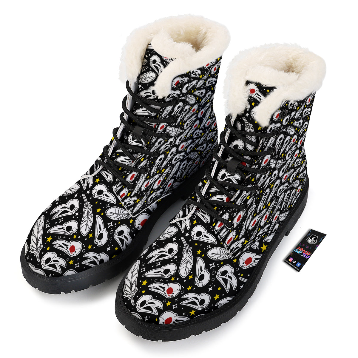 Crow Skull And Feathers Print Pattern Winter Boots-grizzshop
