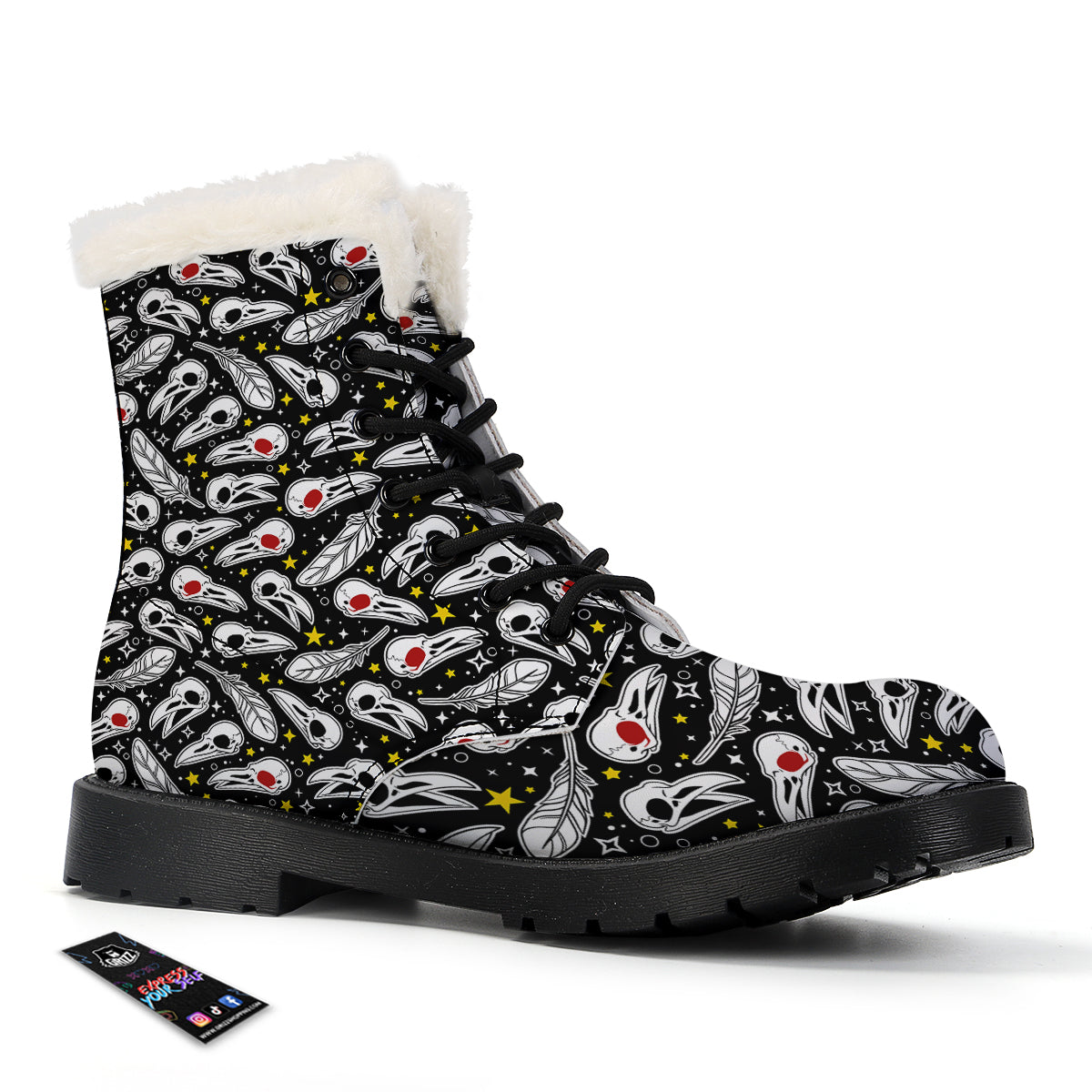 Crow Skull And Feathers Print Pattern Winter Boots-grizzshop