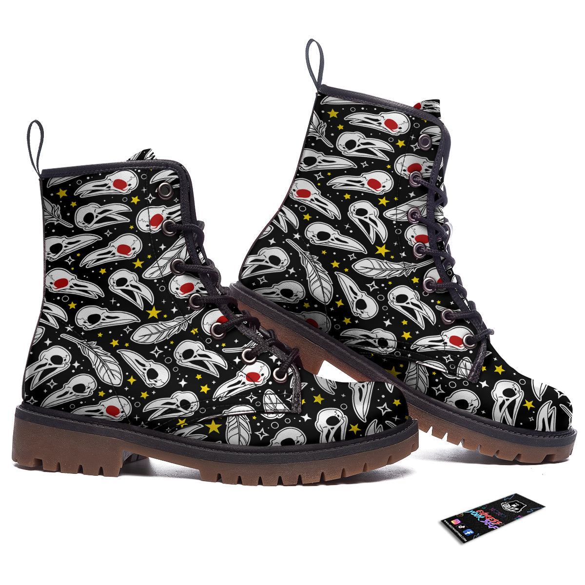 Crow Skull And Feathers Print Pattern Work Boots-grizzshop