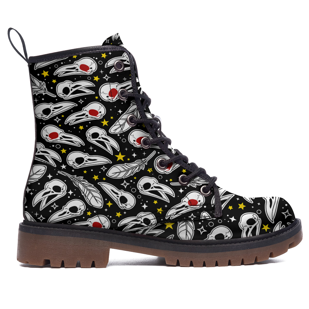 Crow Skull And Feathers Print Pattern Work Boots-grizzshop