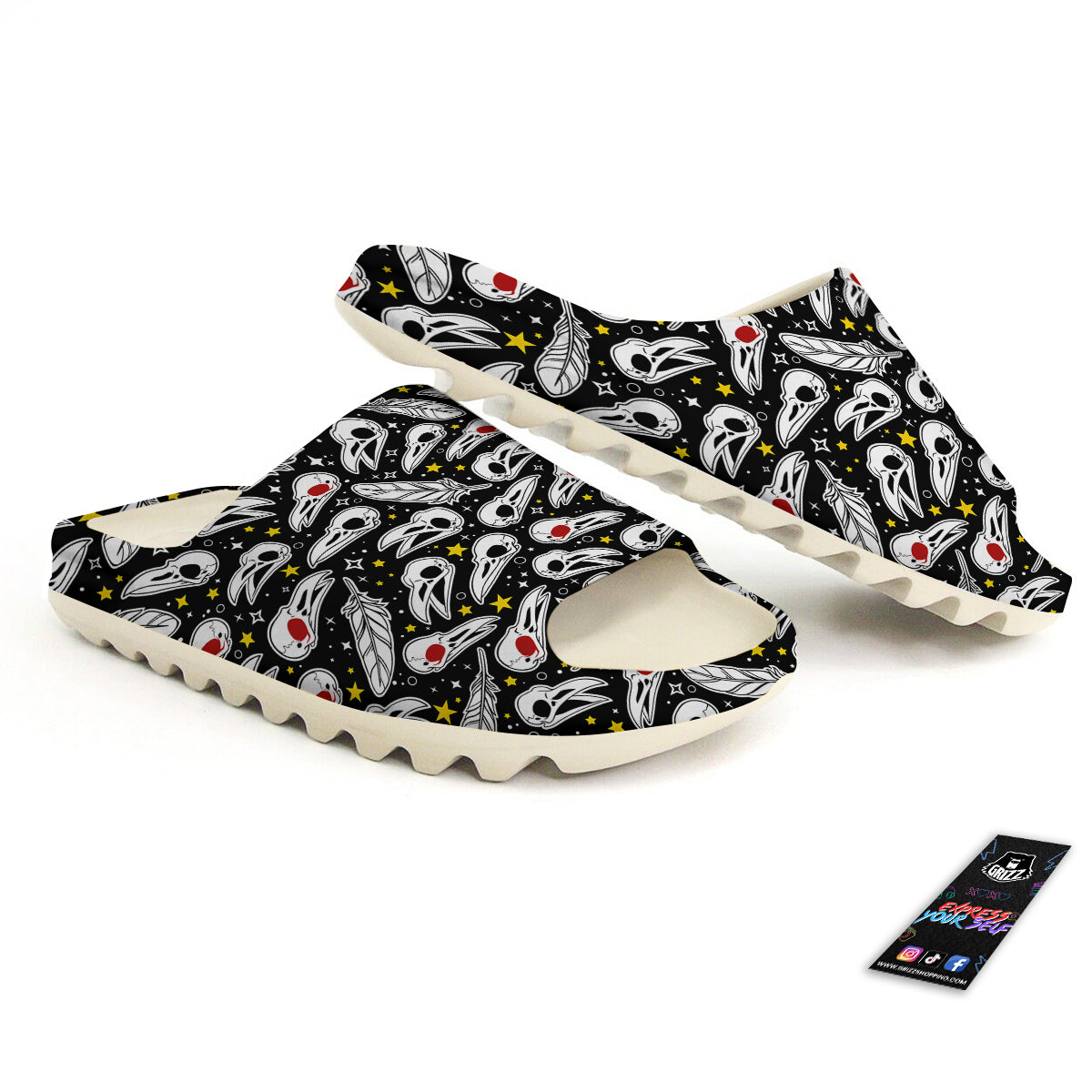 Crow Skull And Feathers Print Pattern Sandals-grizzshop