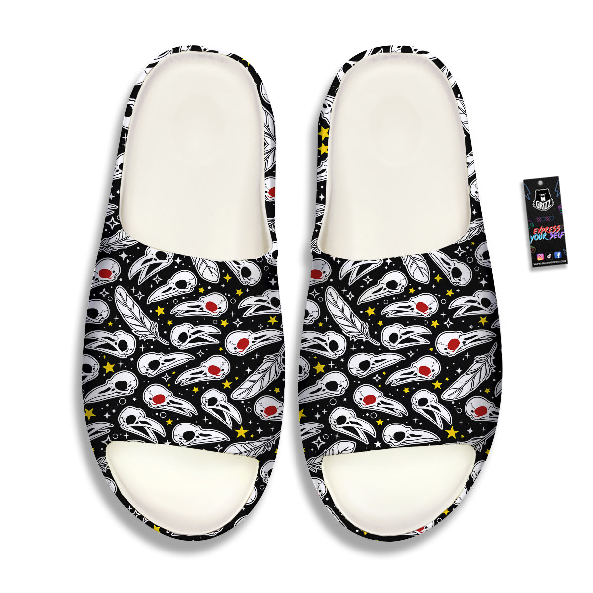 Crow Skull And Feathers Print Pattern Sandals-grizzshop