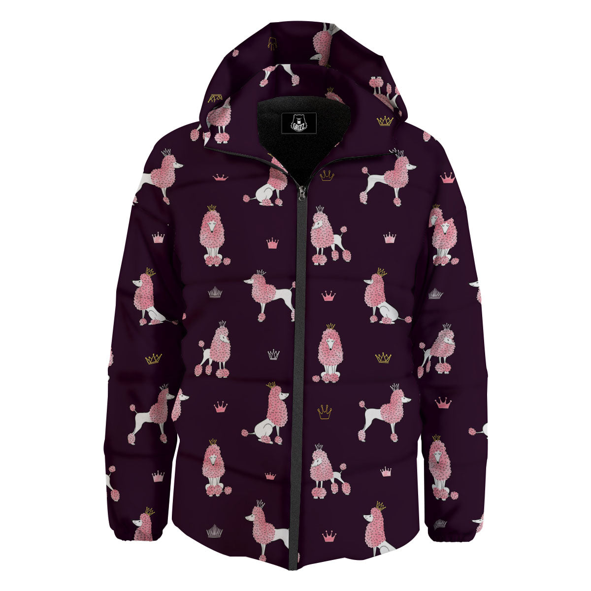 Crown And Poodle Print Pattern Down Jacket-grizzshop