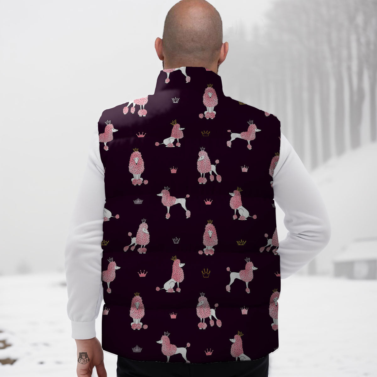 Crown And Poodle Print Pattern Down Vest-grizzshop