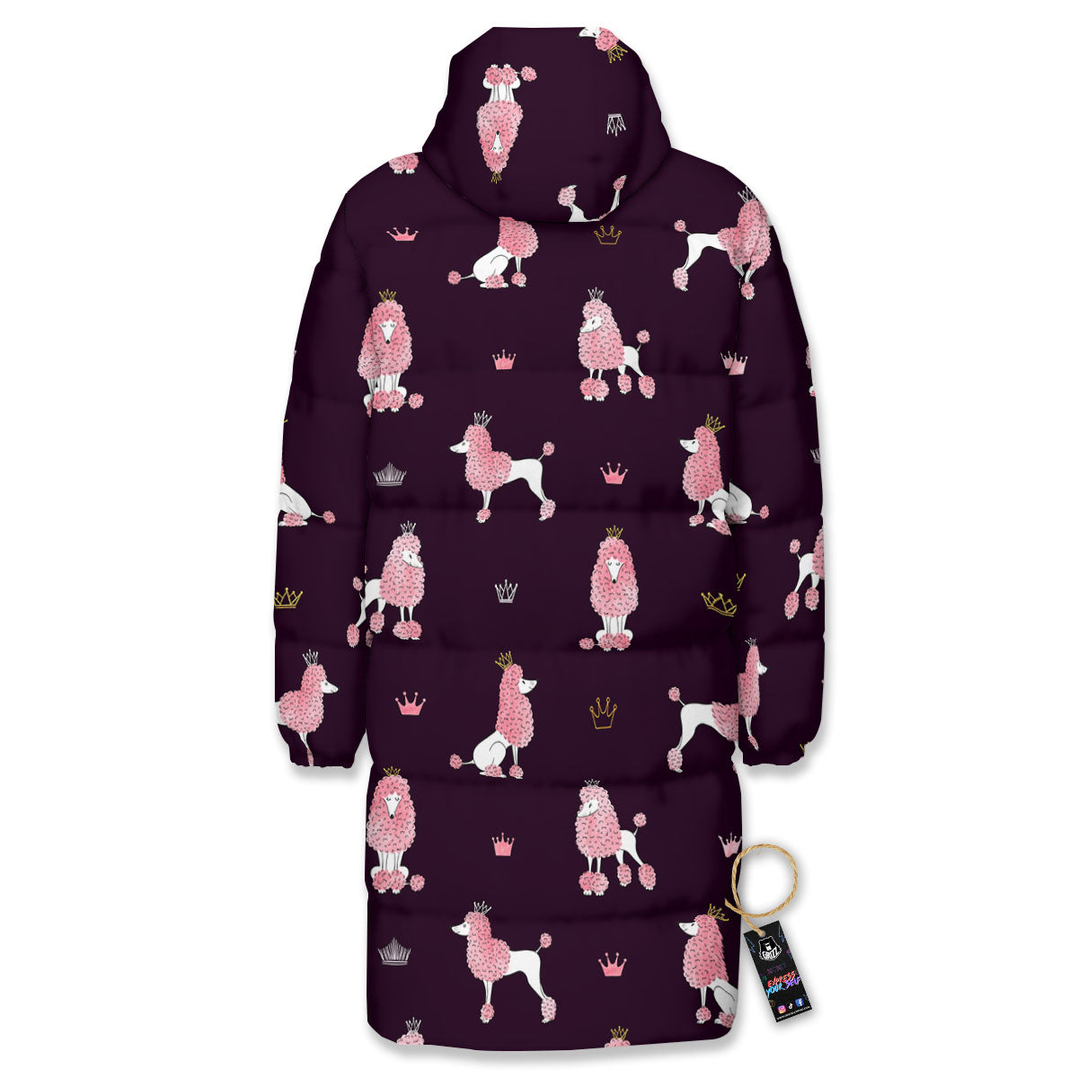 Crown And Poodle Print Pattern Long Down Jacket-grizzshop