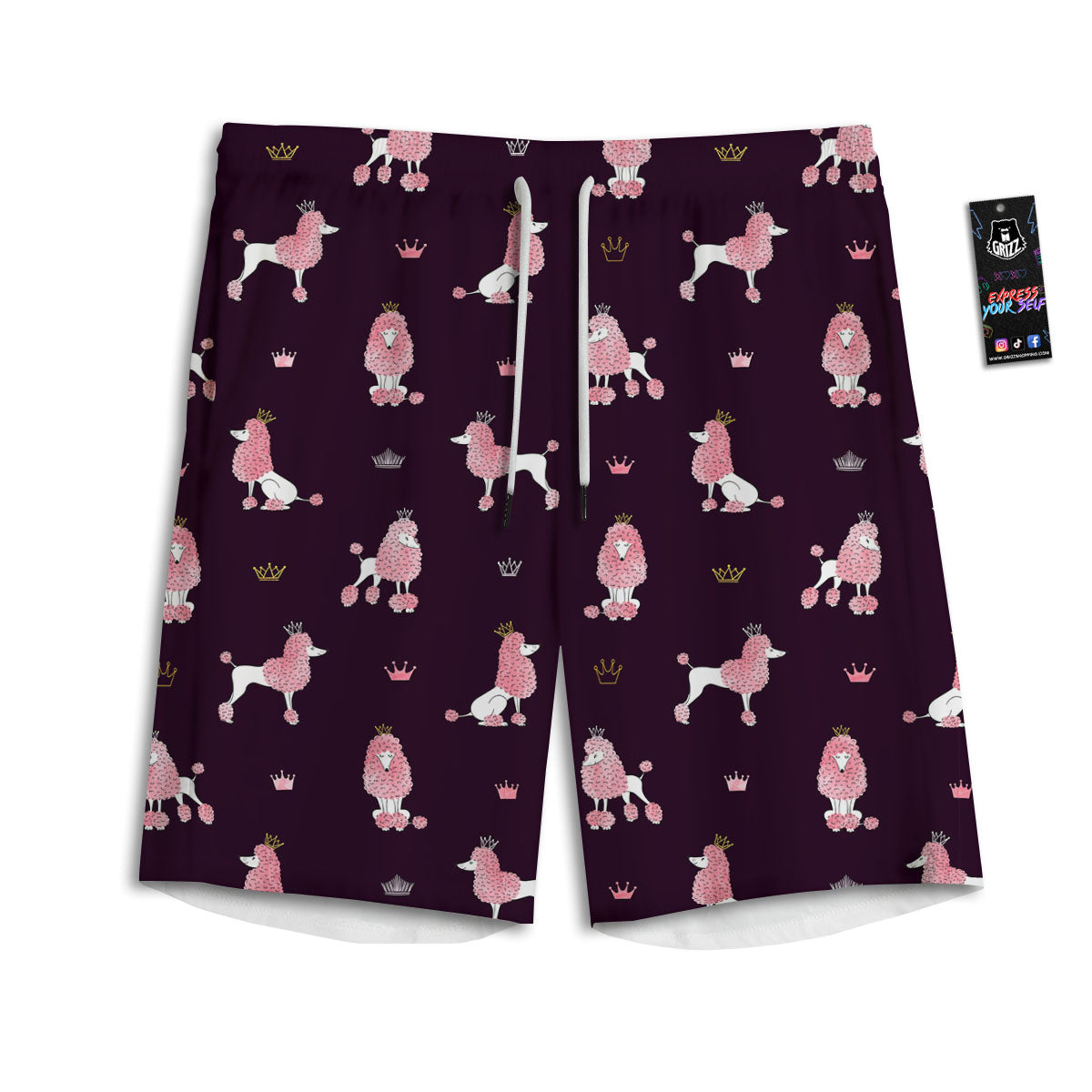 Crown And Poodle Print Pattern Men's Athletic Shorts