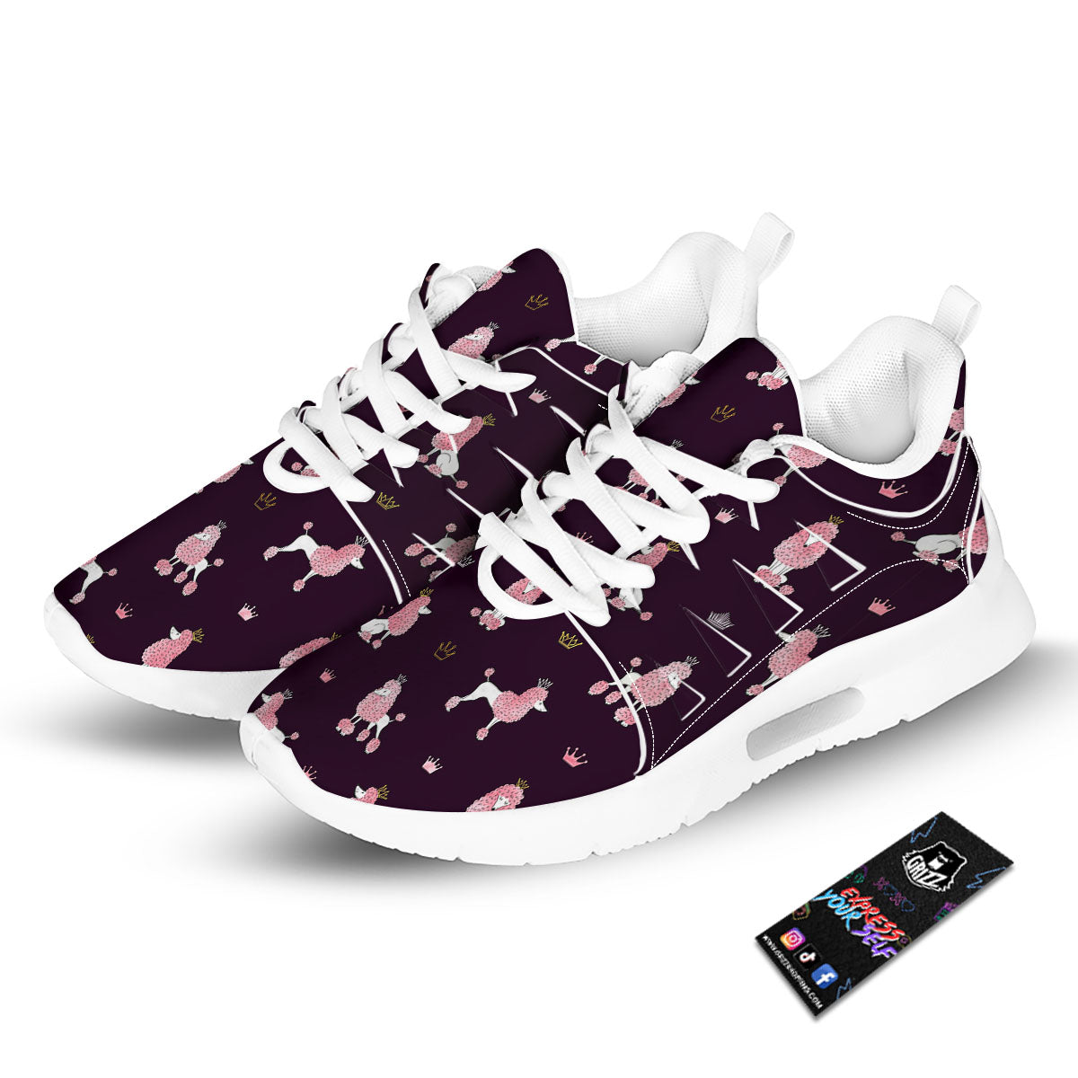 Crown And Poodle Print Pattern Tennis Shoes-grizzshop