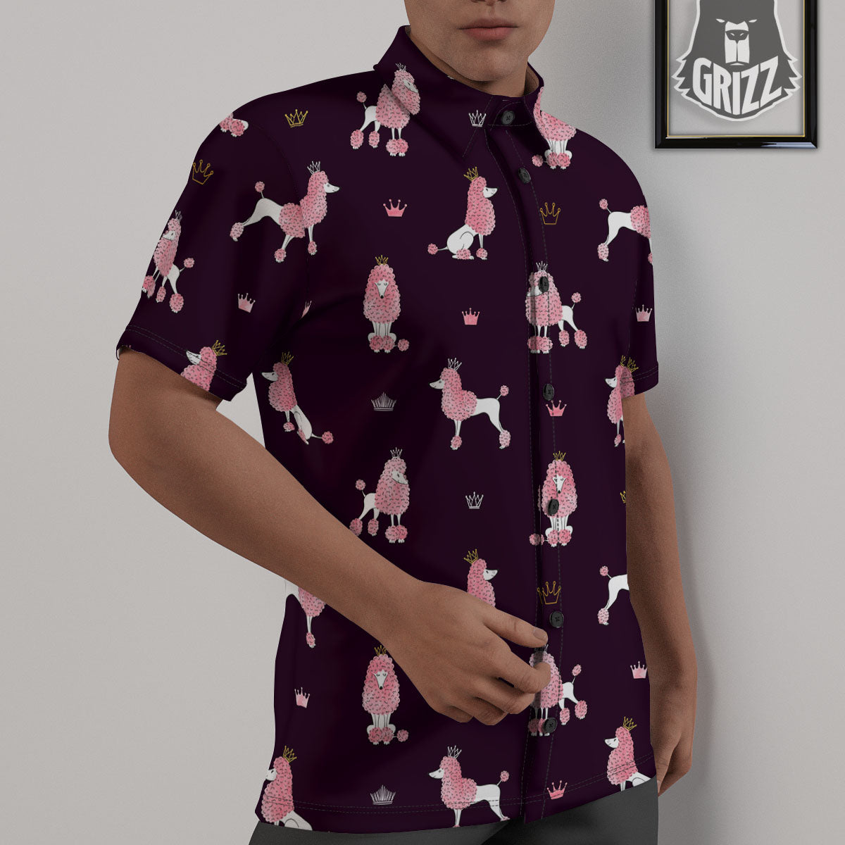 Crown And Poodle Print Pattern Untucked Shirts-grizzshop