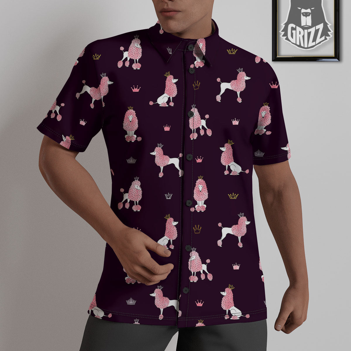 Crown And Poodle Print Pattern Untucked Shirts-grizzshop
