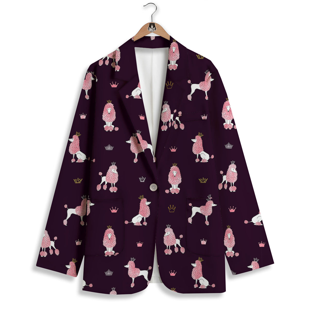 Crown And Poodle Print Pattern Women's Blazer-grizzshop