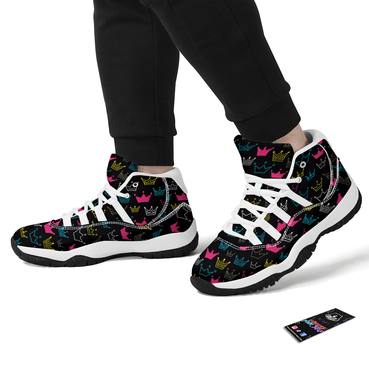 Crown Colorful Print Pattern White Bball Shoes-grizzshop