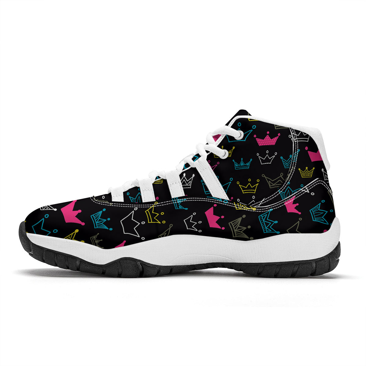 Crown Colorful Print Pattern White Bball Shoes-grizzshop