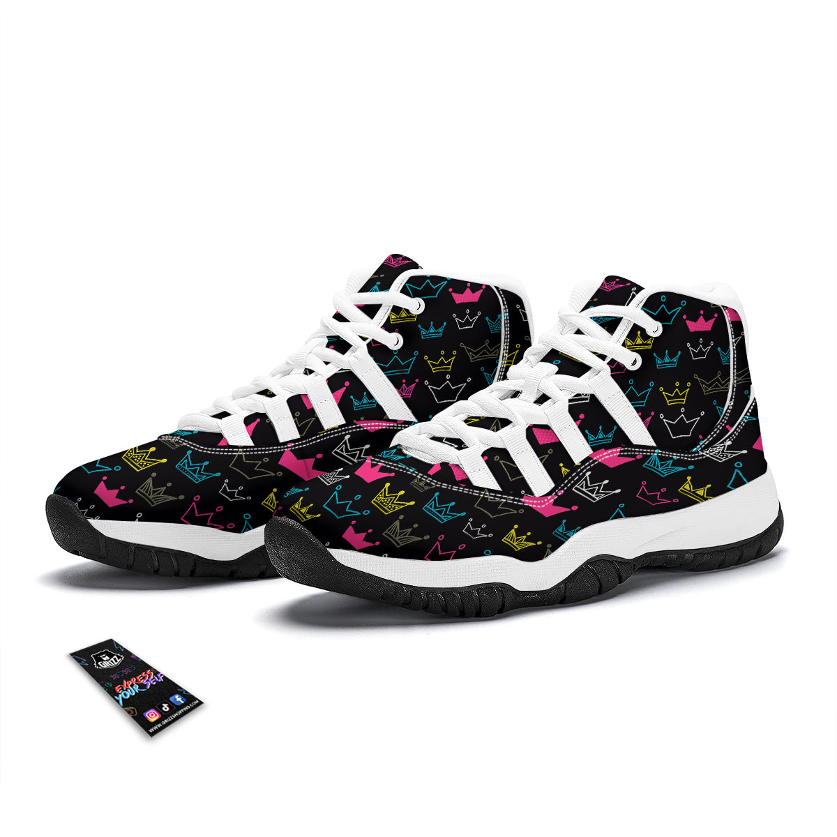 Crown Colorful Print Pattern White Bball Shoes-grizzshop