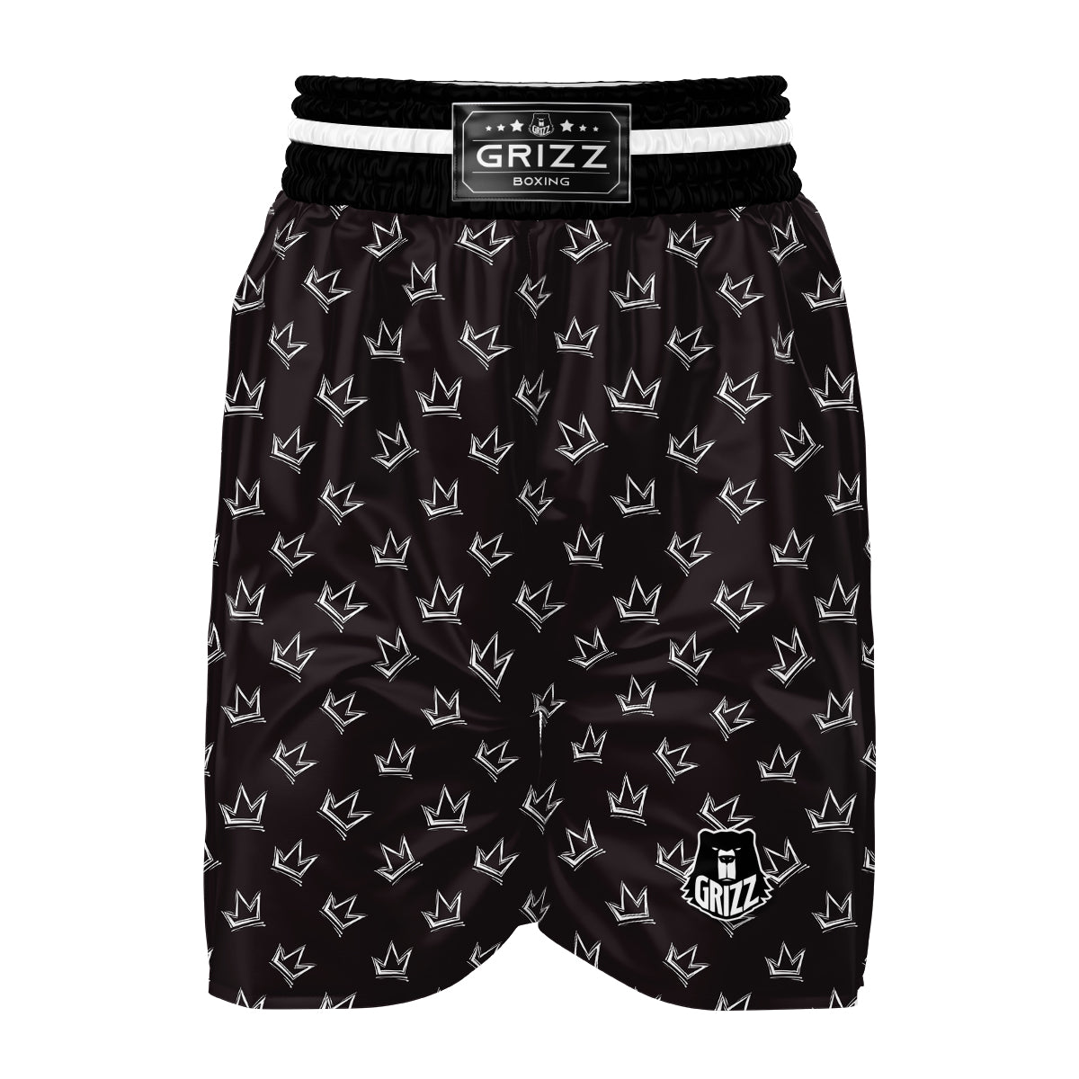 Crown Doodle Black Print Pattern Boxing Shorts-grizzshop