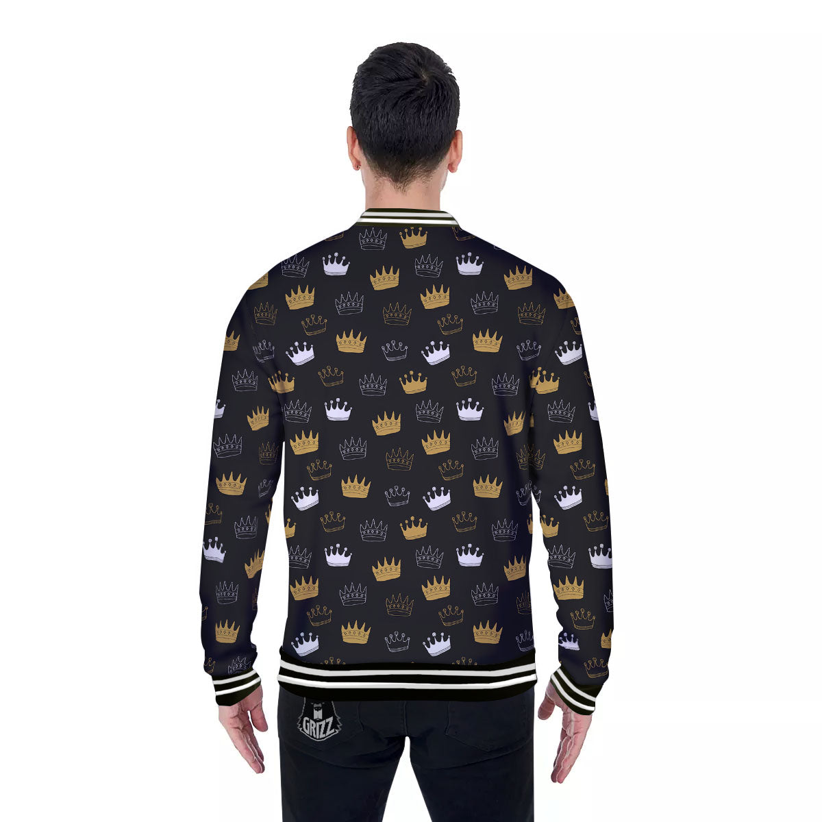Crown Doodle Print Pattern Baseball Jacket-grizzshop