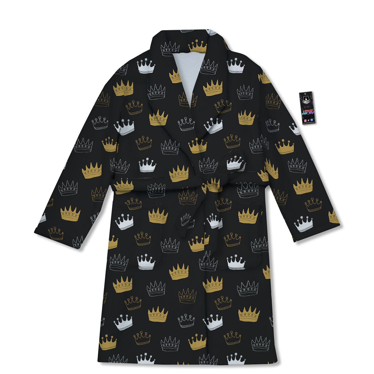 Crown Doodle Print Pattern Bathrobe-grizzshop